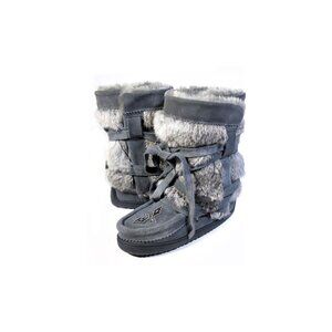 Manitobah Mukluks Wrap Gray Suede Shearling & Rabbit Fur Boots Womens Size 5